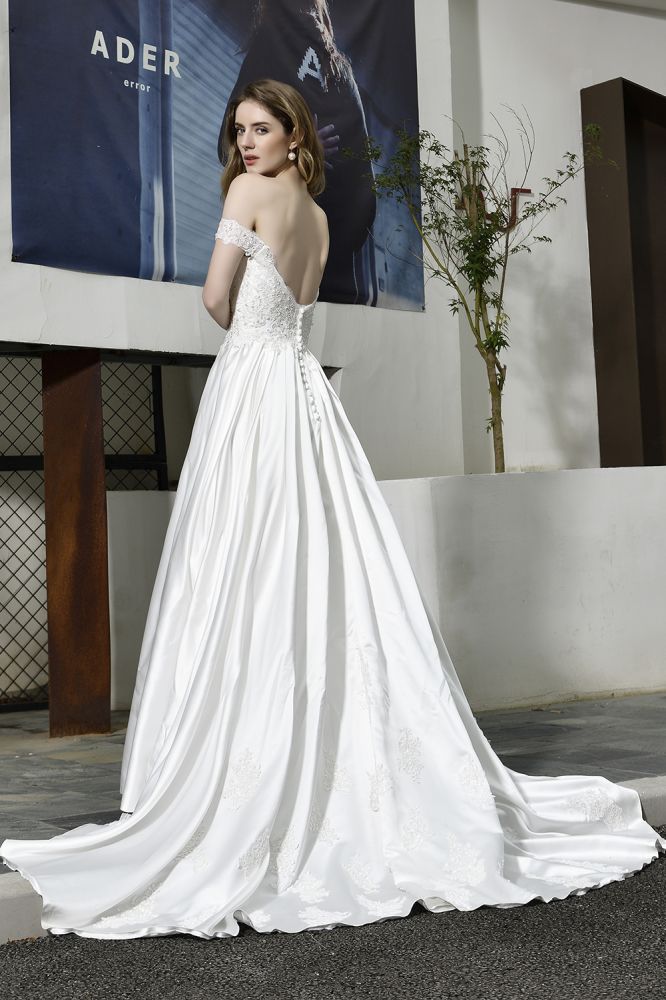 Off-the-Shoulder Sweetheart Ball Gown Satin Sleeveless Garden Bridal D —  Bridelily